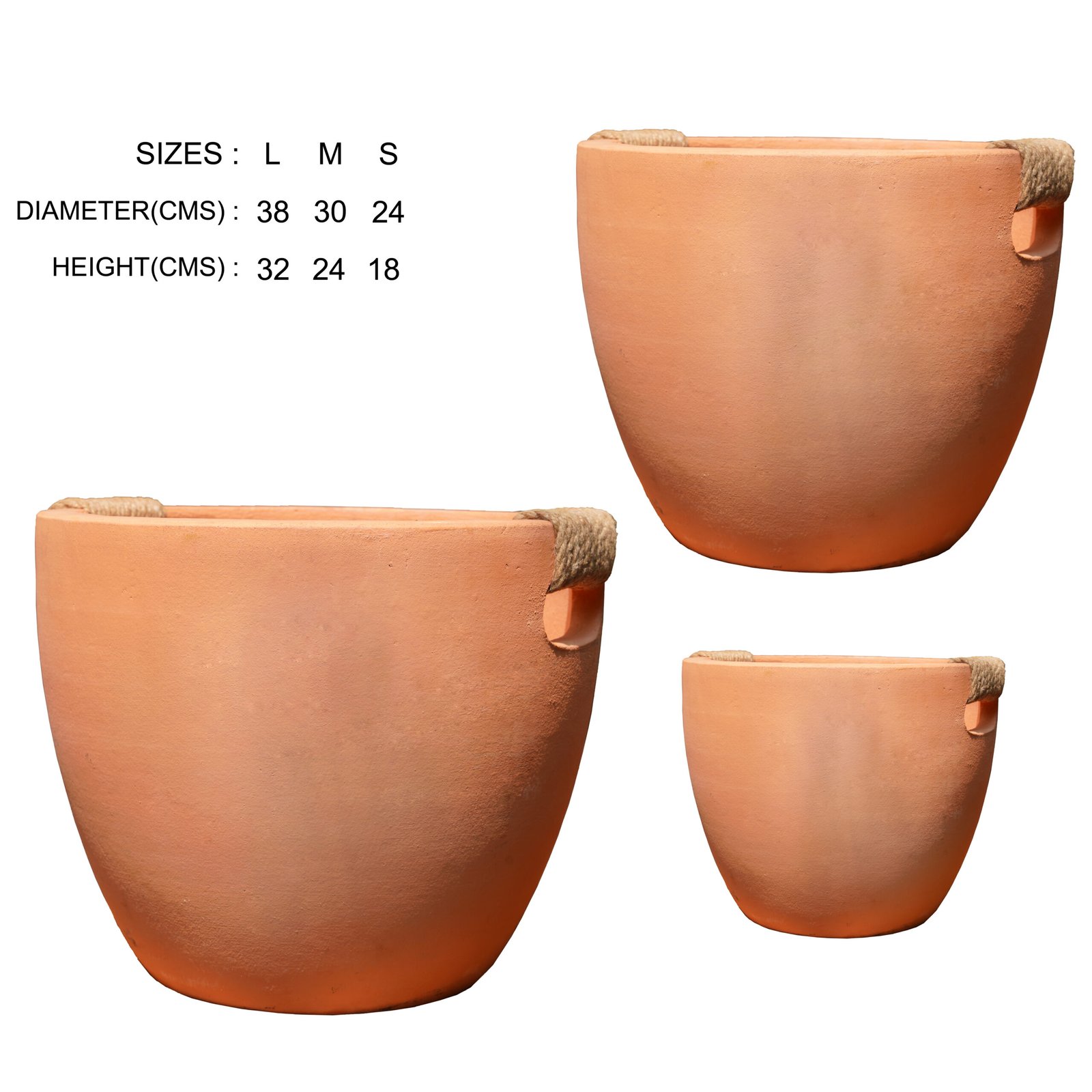 Bail Jute Handle Terracotta Planter| Set of 3| Argil Collection - Image 3