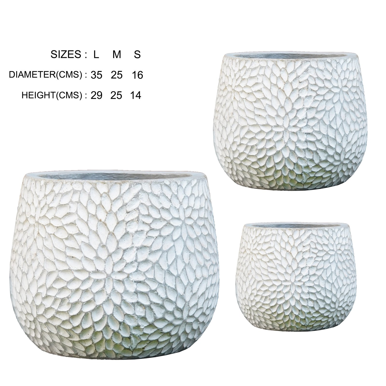Dahlia — Exquisite Sculpted Petal Terracotta Planter | Chalk White | Set of 3 | Botanica Collection - Image 3