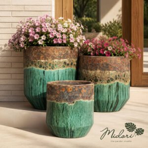 crater reactive glazed ceramic planter