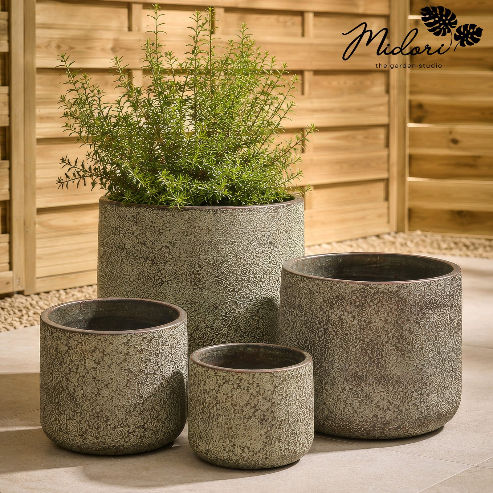 Rosa lace pattern terracotta planter set — Botanica Collection by Midori The Garden Studio