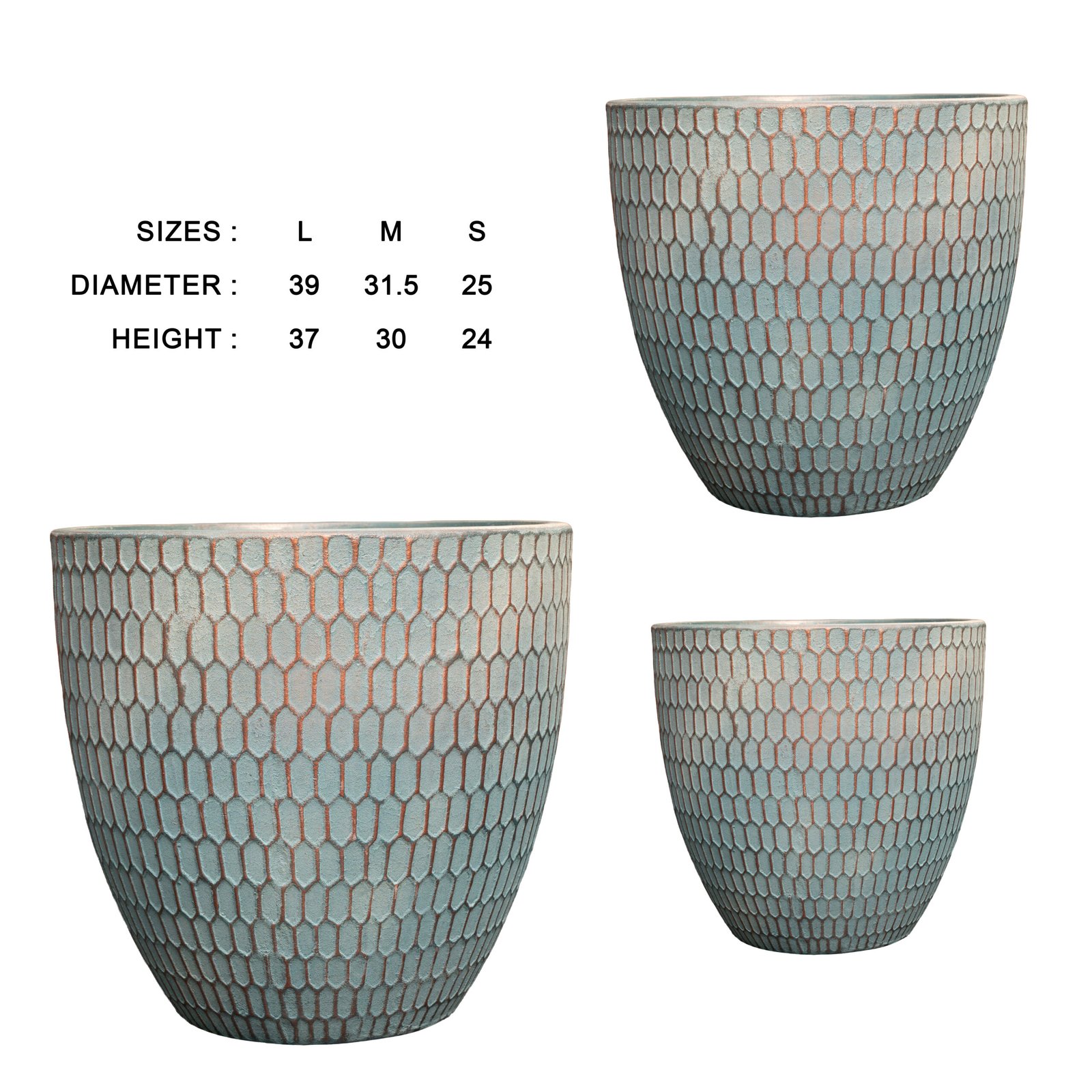 Patina Honeycomb Terracotta Planter | Set of 3 | Hexora Collection - Image 3